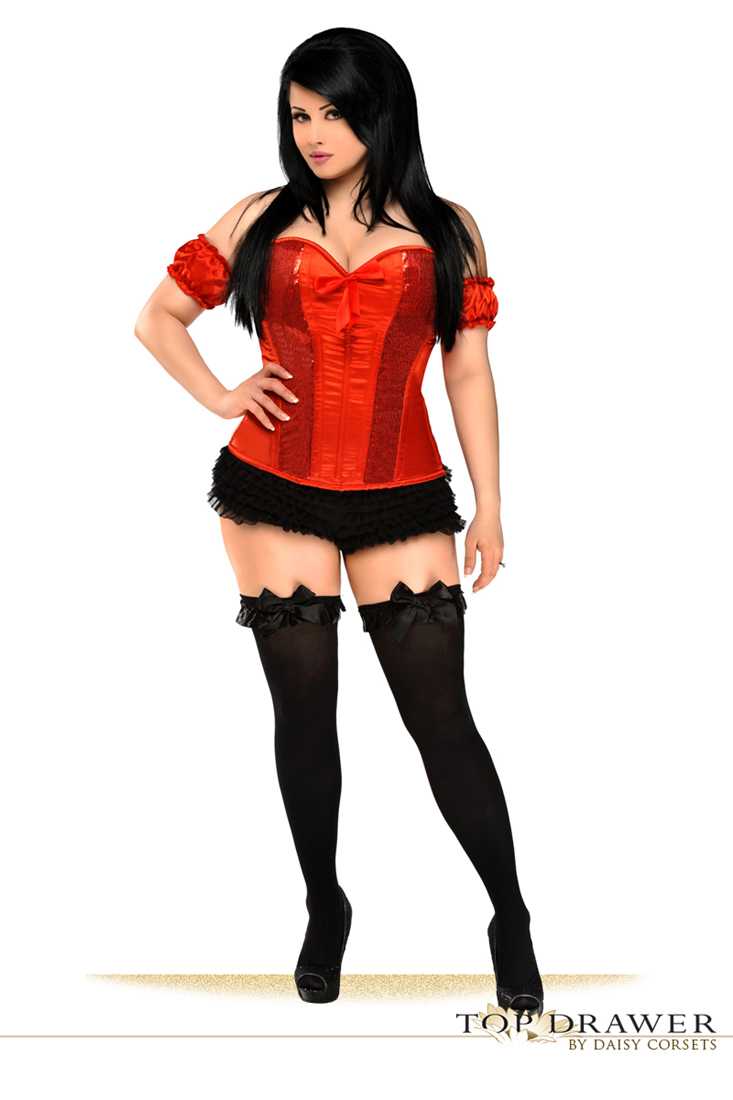 Red Steel Boned Molded Cup Sequin Corset Top