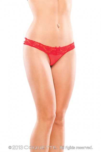 Red Scalloped Lace Thong Panty