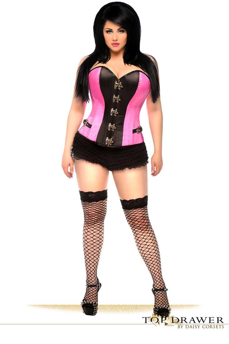 Pink Black Buckle Steel Boned Sweeheart Corset