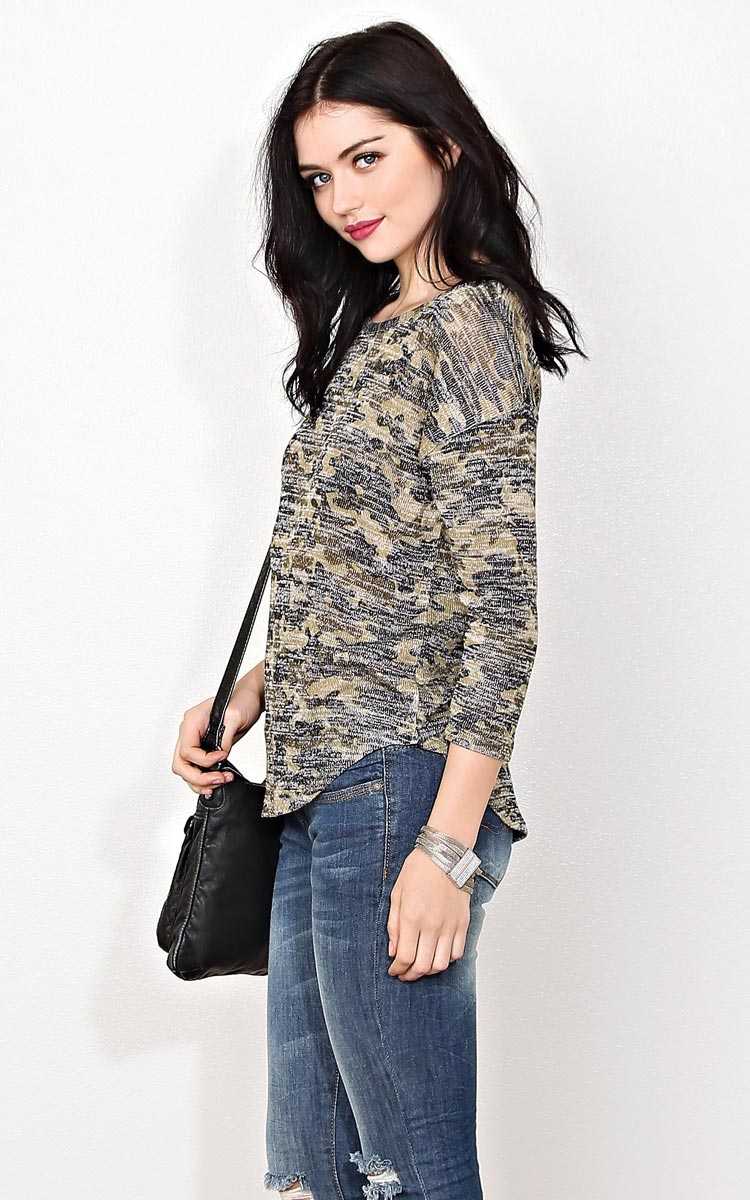 Cold Isolation Slub Knit Top - - Olive Combo in Size by Styles For Less