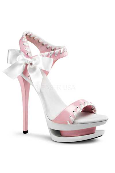White Baby Pink Patent Bow Tie Platform High Heels