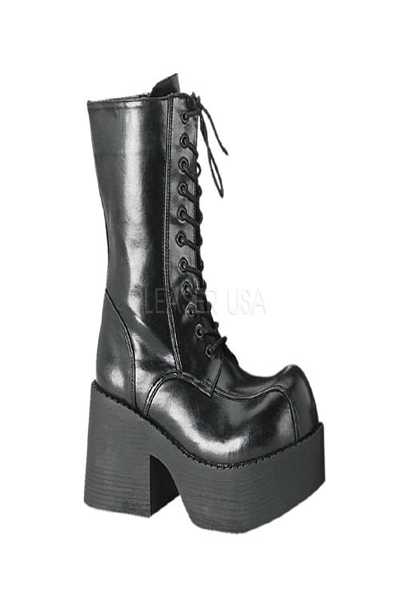 Black Faux Leather Lace Up Platform Boots
