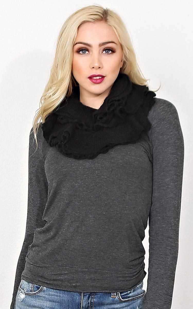 Ruffled Chill Loop Scarf - N/S - Black by Styles For Less