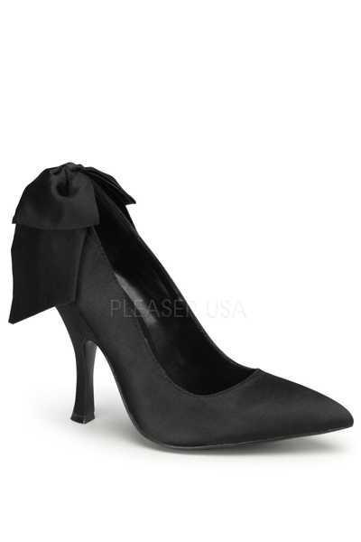 Black Satin Ankle Bow Decor Pointy Toe Sexy Pump High Heels