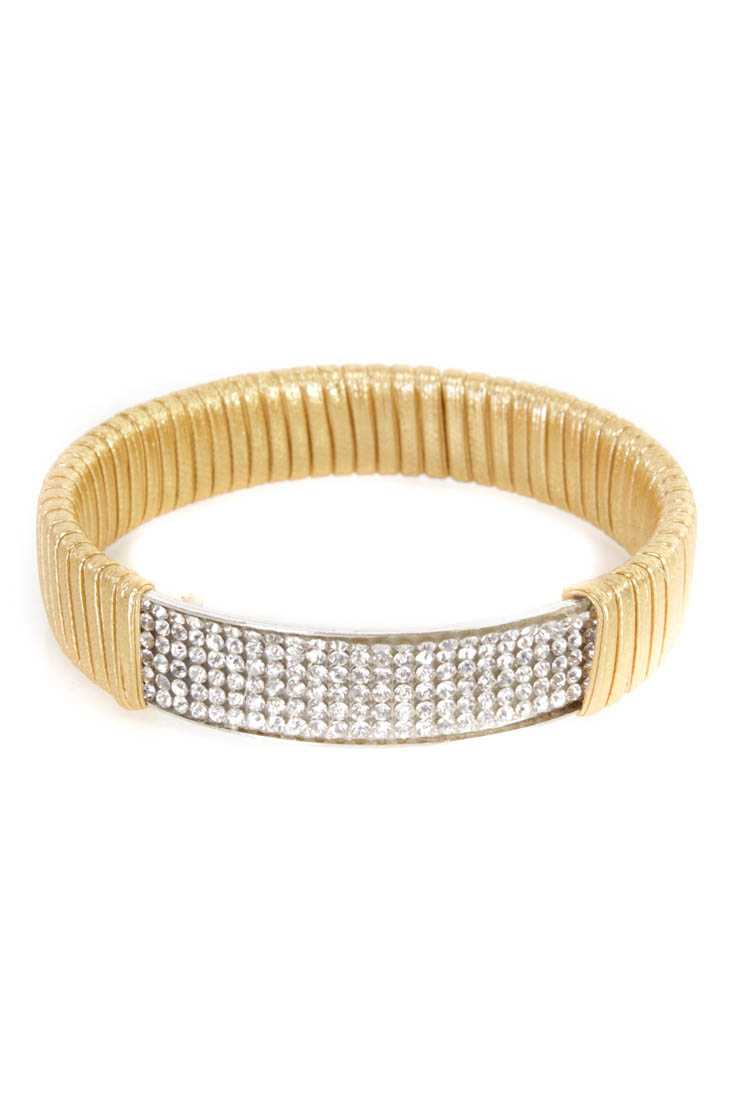 Gold High Polish Metal Rhinestone Accent Bracelet