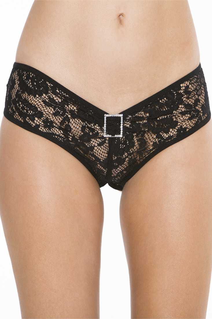 Black Open Front Panty