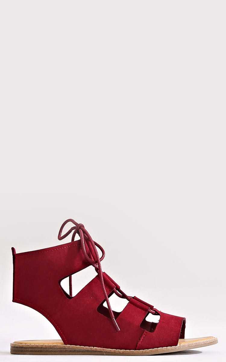 Whitley Suede Lace Up Sandals - Burgundy in Size 6 by Styles For Less