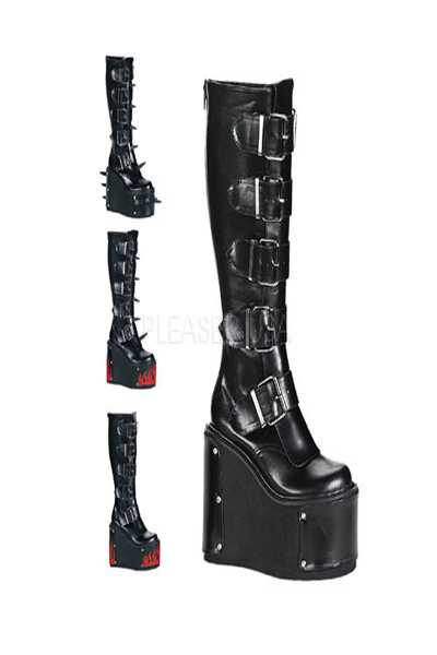 Black Closed Toe Faux Leather Platform Boots
