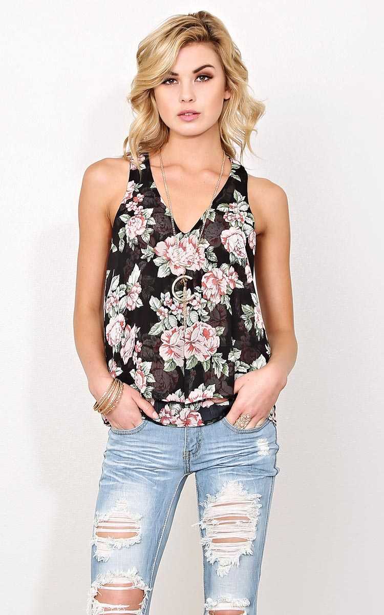 Spring Bouquet Woven Tank - - Black Combo in Size by Styles For Less