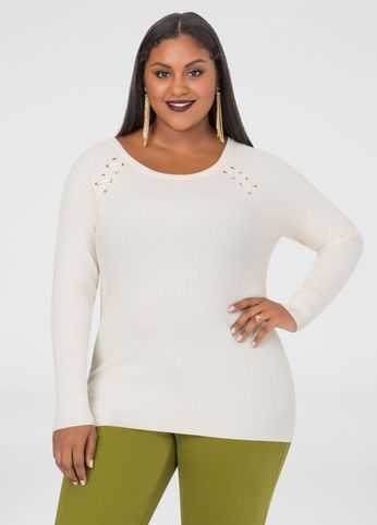 Lace-Up Shoulder Fitted Sweater