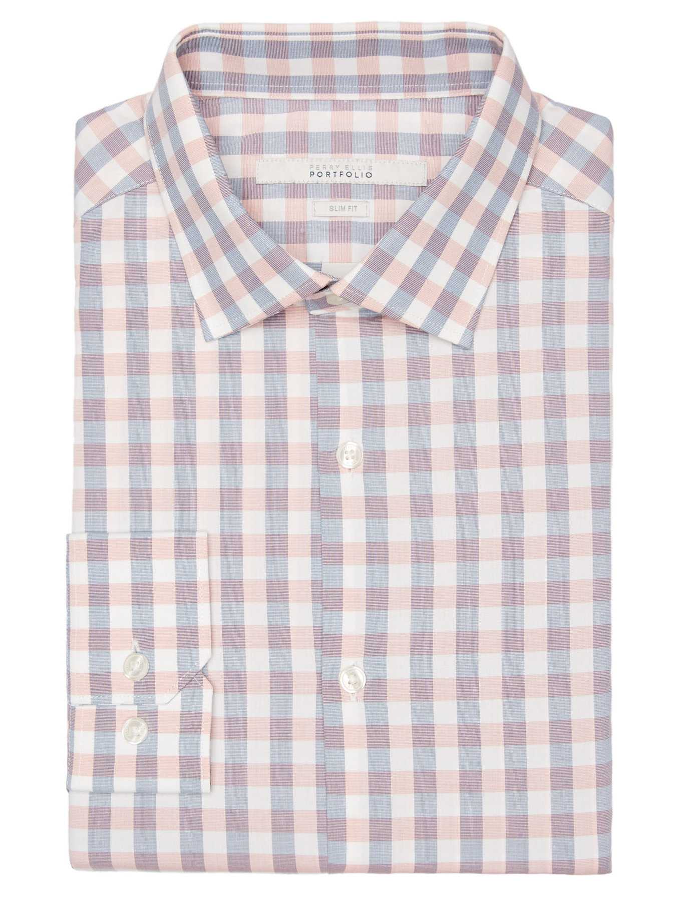 Perry Ellis Slim Fit Wide Check Dress Shirt