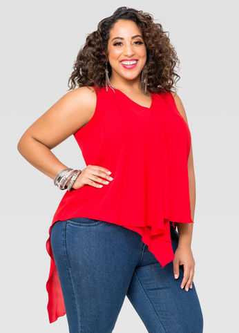 Sleeveless Hi-Lo Ruffle Blouse