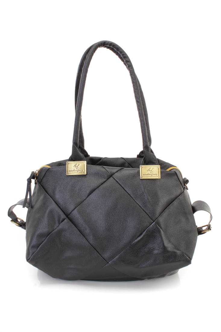 Black Stitched Faux Leather Handbag