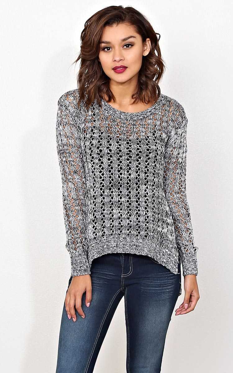 Smoking Room Eyelet Sweater - MED - Black Combo in Size Medium by Styles For Less