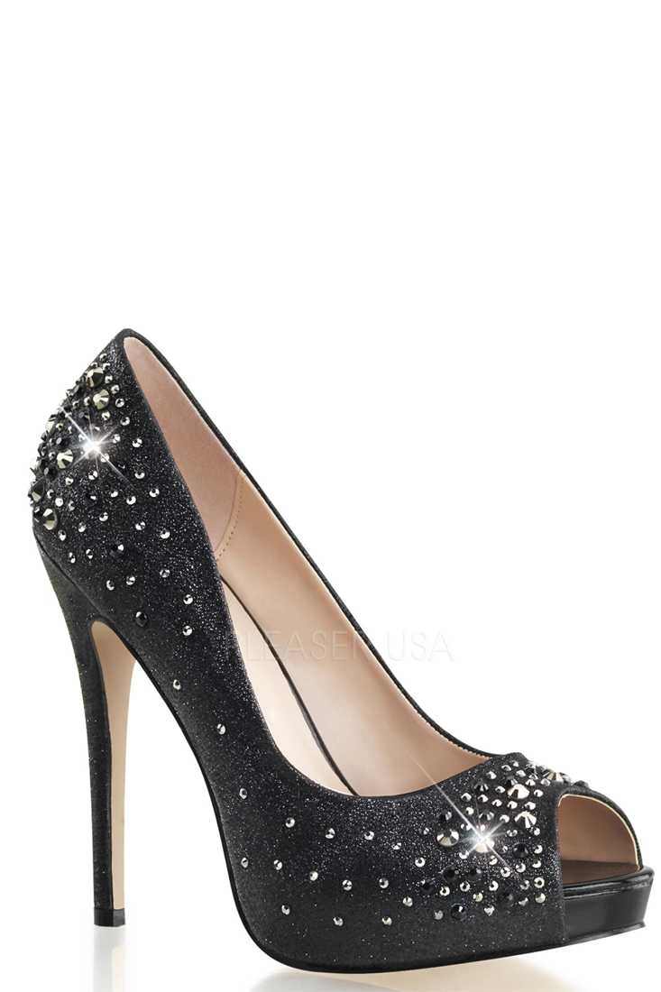 Black Rhinestone Peep Toe Pump High Heels Glitter