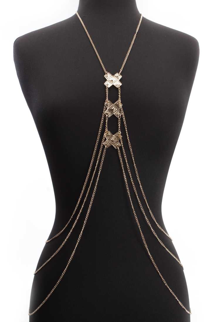 Gold X Accent Cascading High Polish Metal Body Chain