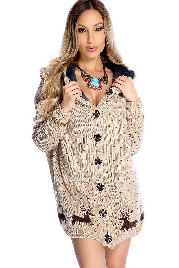 Tan Long Sleeve Plush Lined Knitted Oversized Sweater