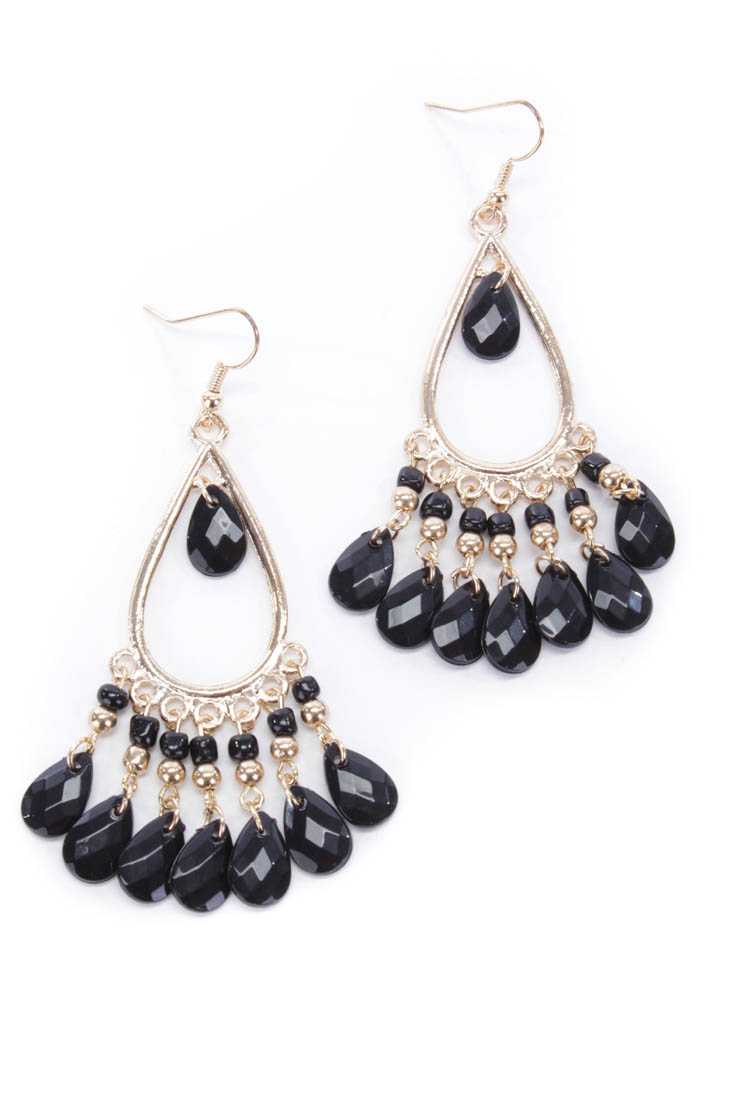 Black Gold Rain Drop Beaded Dangling Earrings