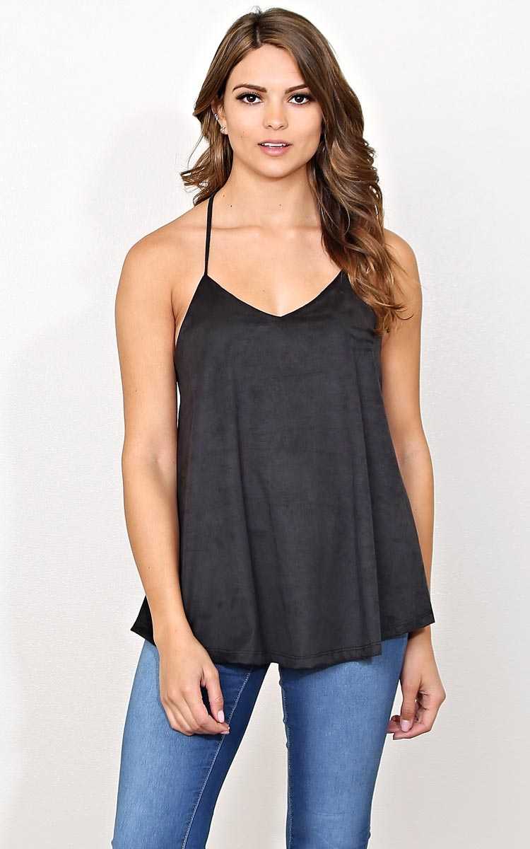 Waiting Game Faux Suede Tank - - Black in Size by Styles For Less
