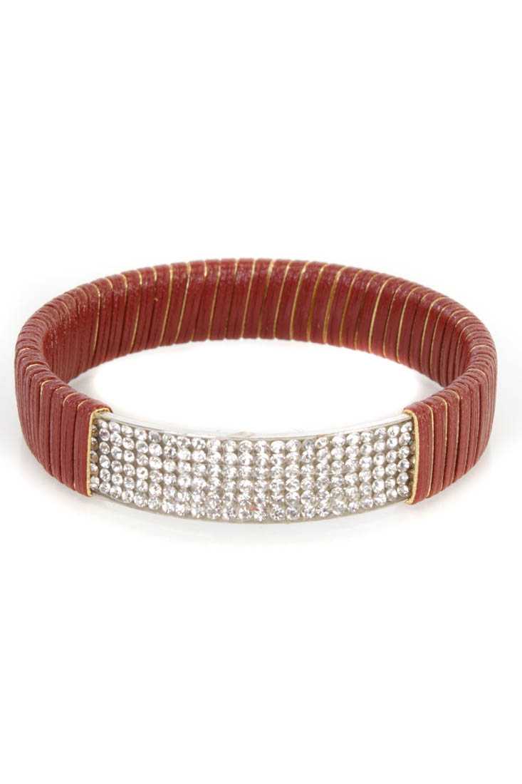 Wine Gold High Polish Metal Rhinestone Accent Bracelet
