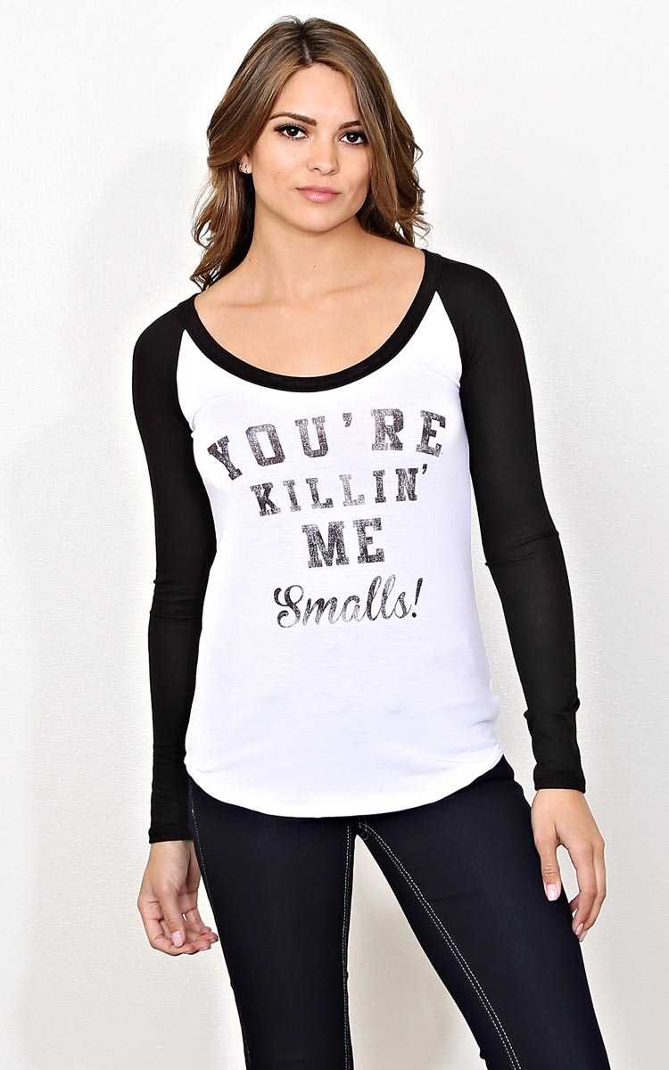 YOU'RE KILLIN' ME SMALLS! Knit Baseball Tee - LGE - Black Combo in Size Large by Styles For Less