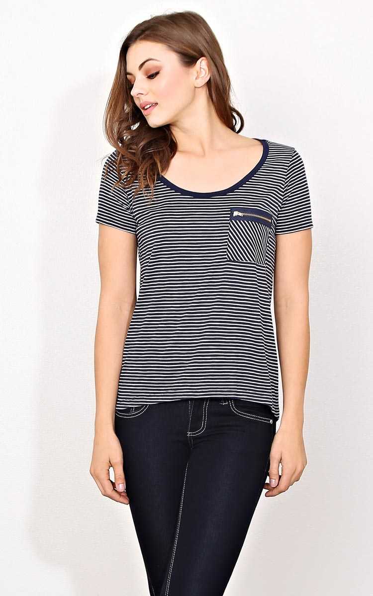 Seeing Stripes Knit Pocket Tee - - Navy Combo in Size by Styles For Less