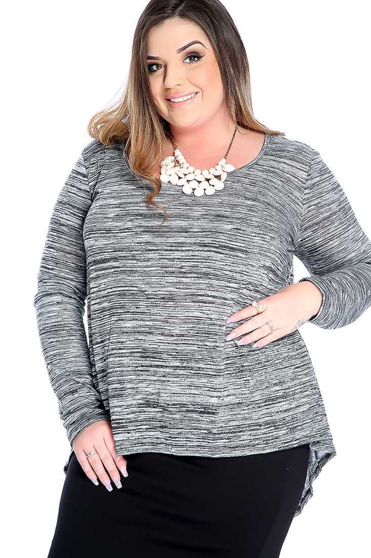 Stylish Black Plus Size Burnout Print Long Sleeve Casual Top