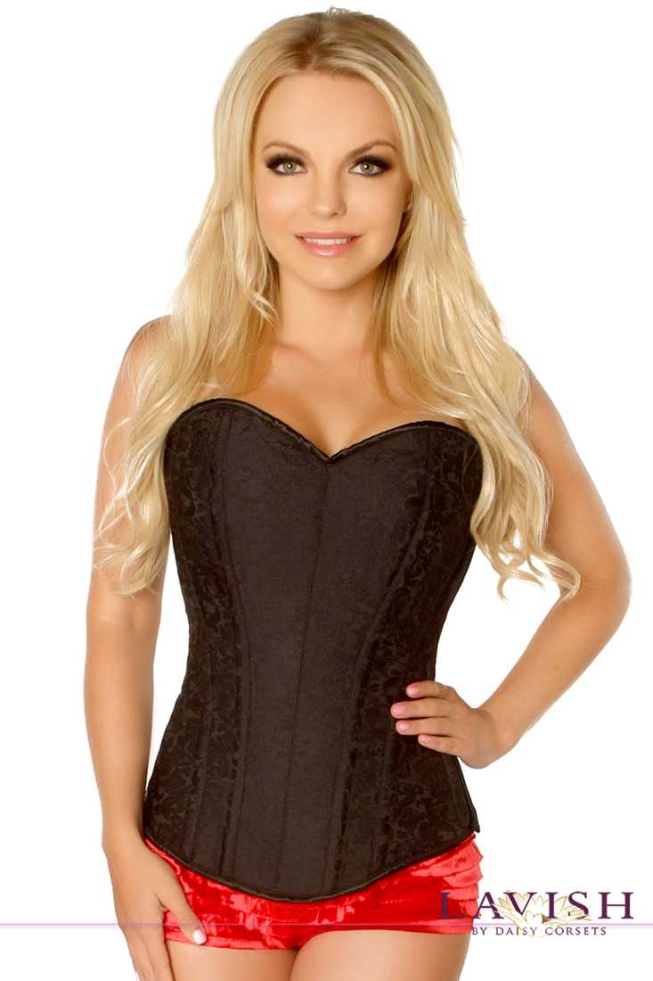 Black Brocade Side Zipper Plus Size Corset