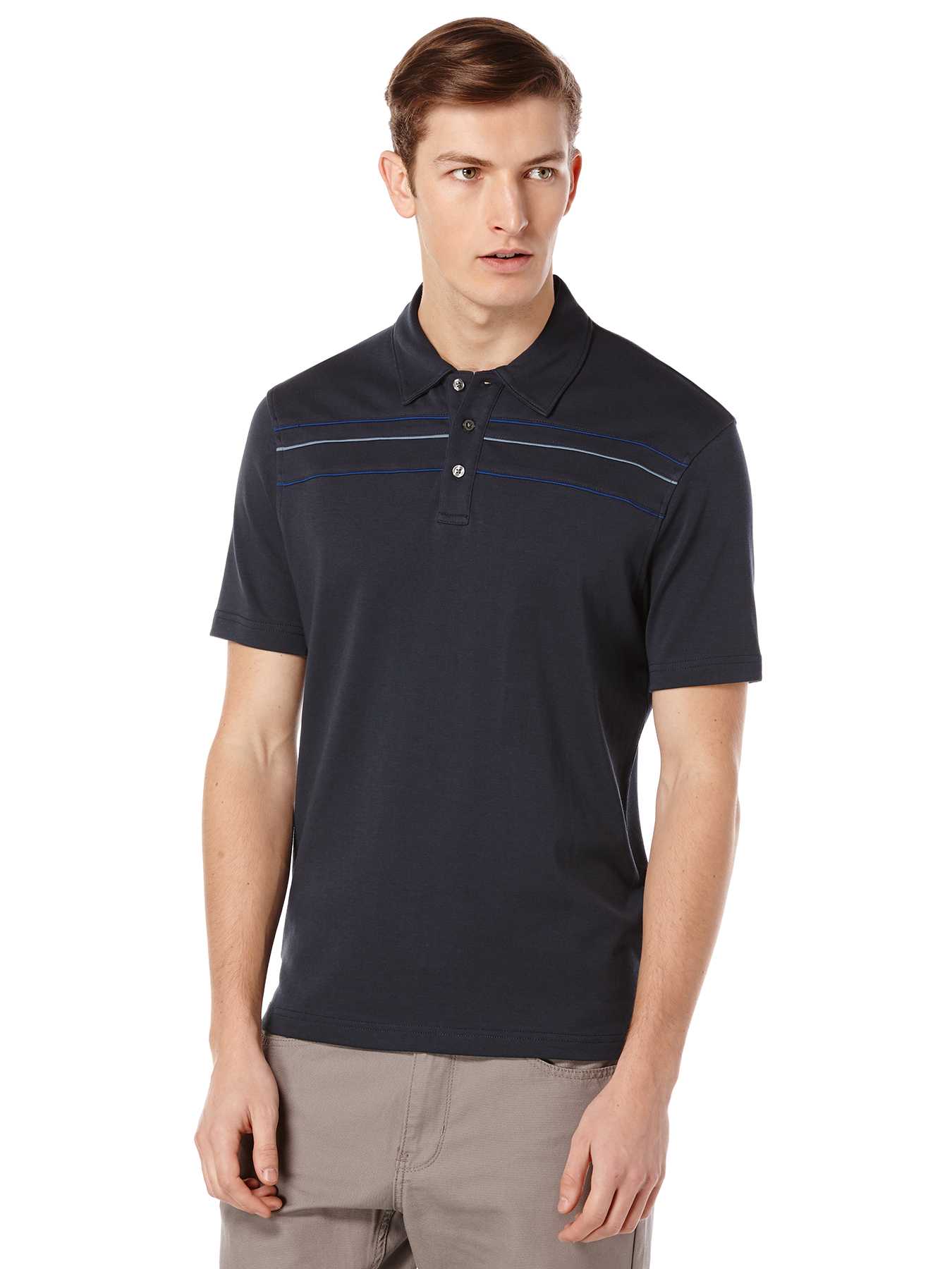Perry Ellis Short Sleeve Chest Stripe Polo