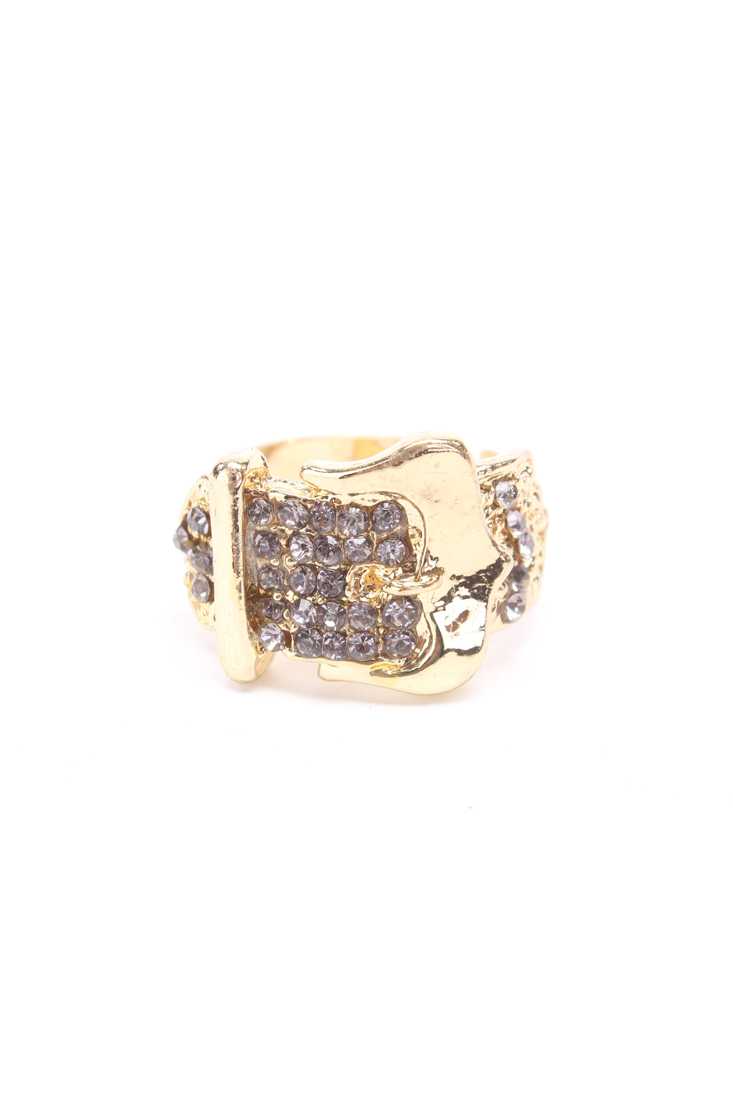 Gold High Polish Belt Buckle Rhinestone Ring