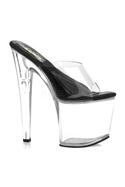 Clear Black Slip On Platform High Heels