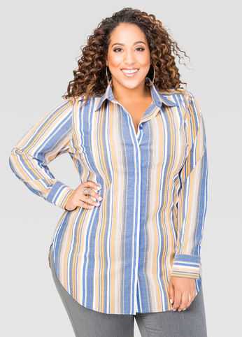 Striped Hi-Lo Button Shirt