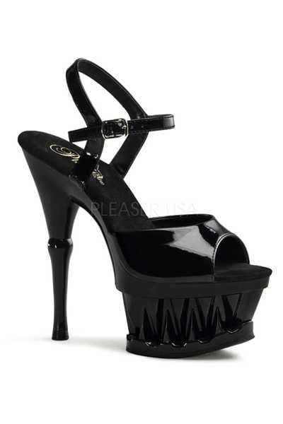 Black Patent Spike Carved Platform High Heels