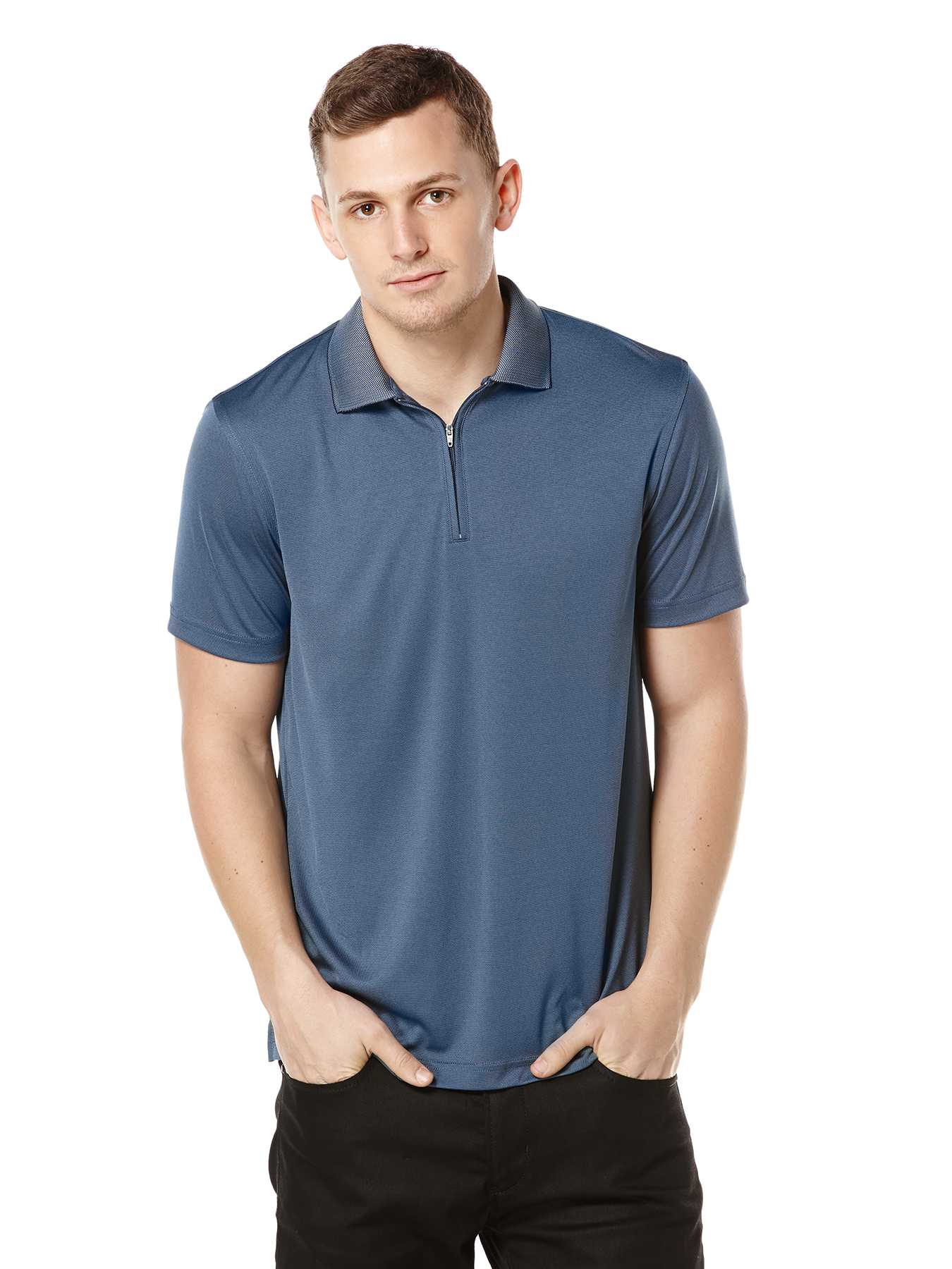 Perry Ellis Short Sleeve Iridescent Zip Collar Polo