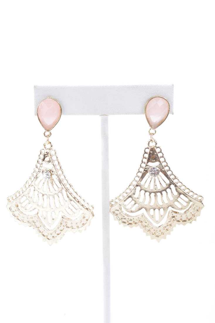 Light Pink Gold High Polish Intricate Faceted Beaded Earrings