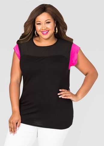 Chiffon Yoke Colorblock Tee