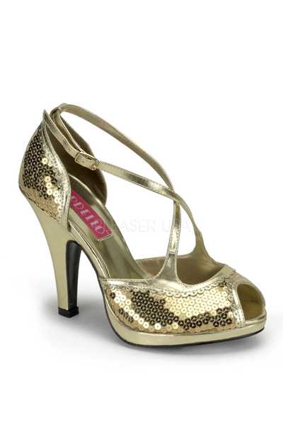 Gold Sequin Cross Strap Peep Toe High Heels