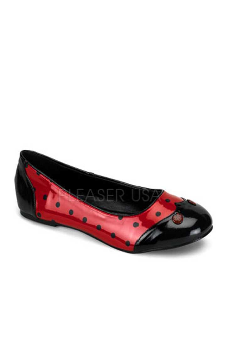 Black Red Polka Dot Ladybug Flats Patent