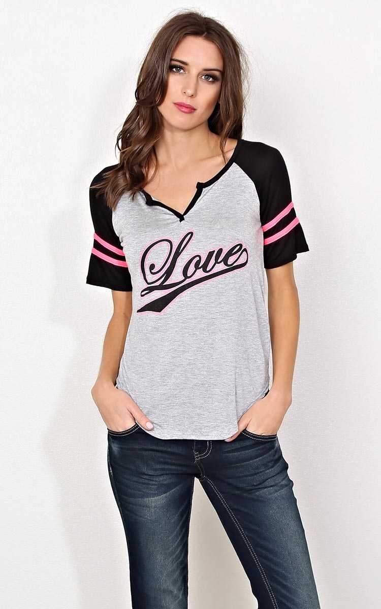 LOVE Knit Raglan Top - MED - Grey Combo in Size Medium by Styles For Less