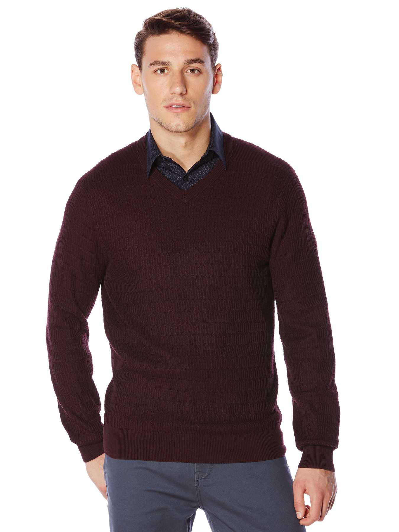 Perry Ellis Solid Textured V-Neck Sweater