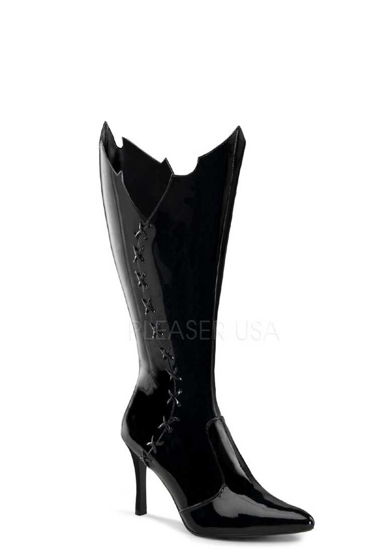 Black Bat Wing Trimmed Wide Width Boots Patent