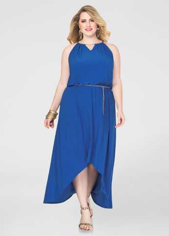 Chain Belt Hi-Lo Maxi Dress