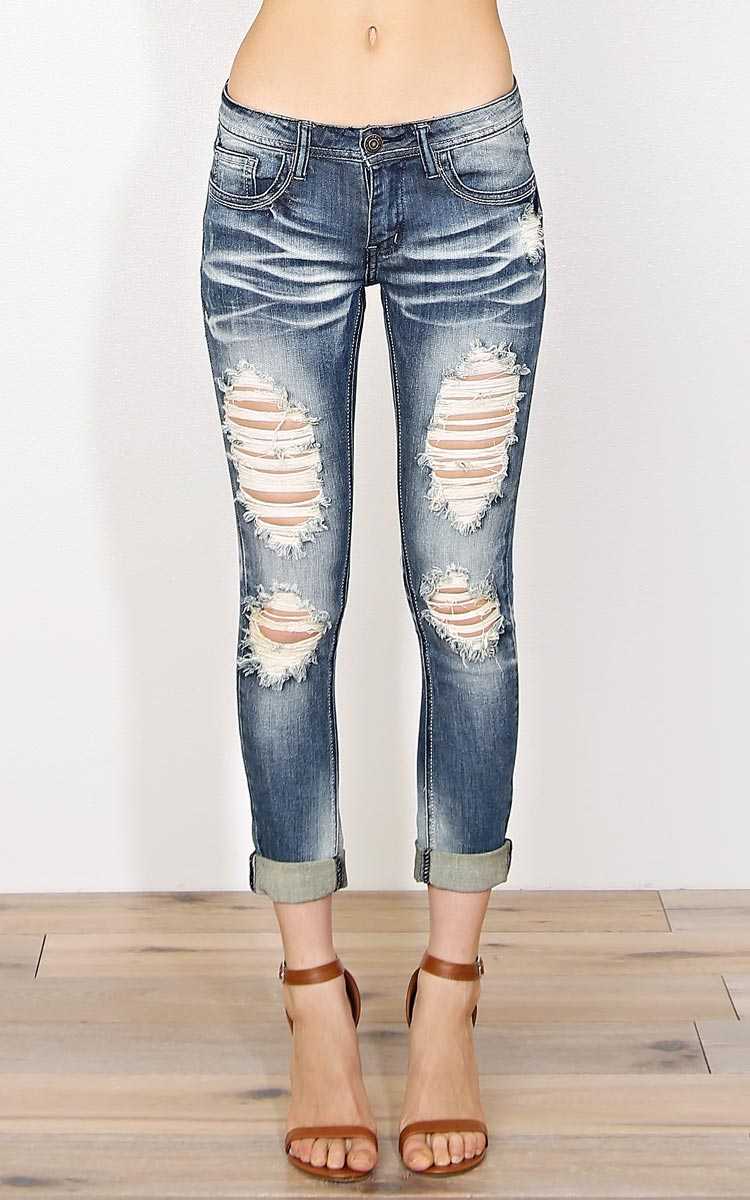 Machine Liz Distressed Skinny Jeans - Tinted Destroyed in Size by Styles For Less