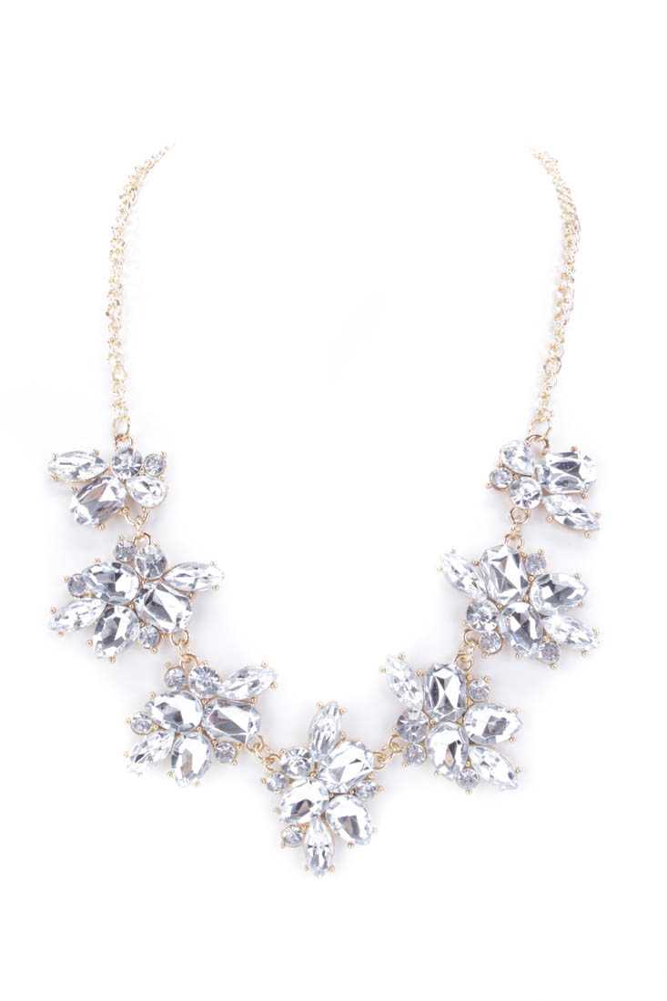 Clear Faceted Beaded High Polish Metal Necklace