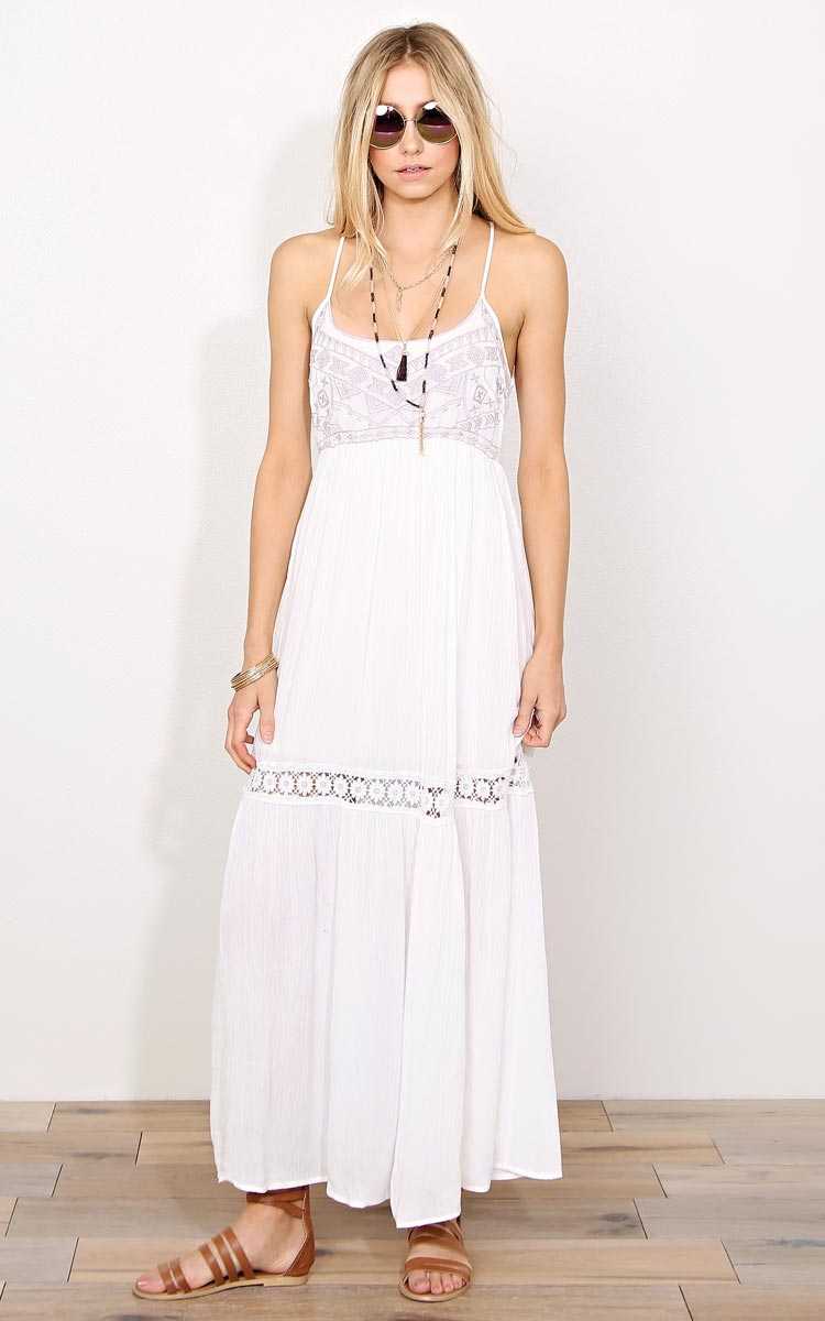 Aztec Charm Woven Gauze Maxi Dress - - Ivory Combo in Size by Styles For Less