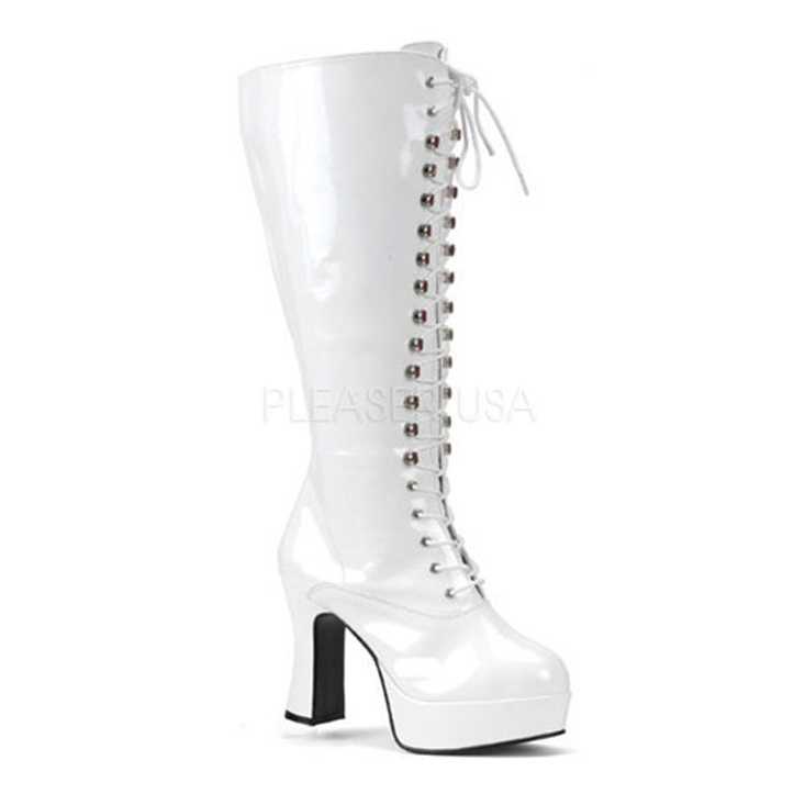 White Patent Lace Up Chunky Heel Plus Size Boots