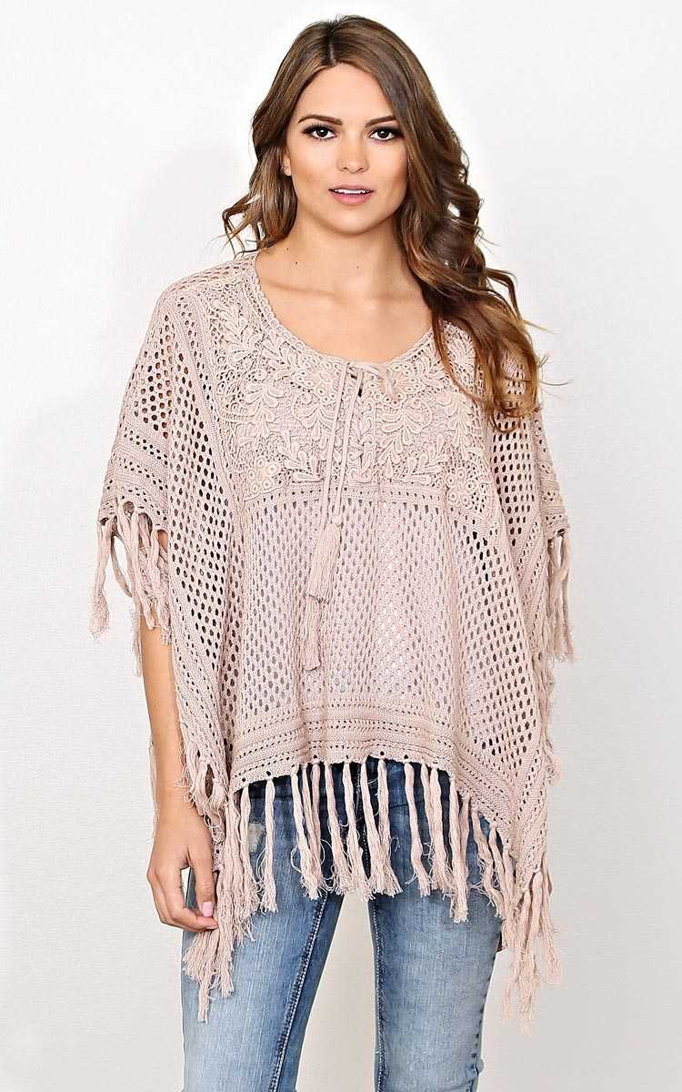 Open Air Knit Poncho - - Mocha in Size by Styles For Less
