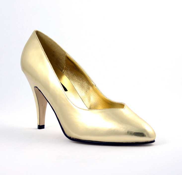 Gold Faux Leather Pointed Toe Pump High Heels