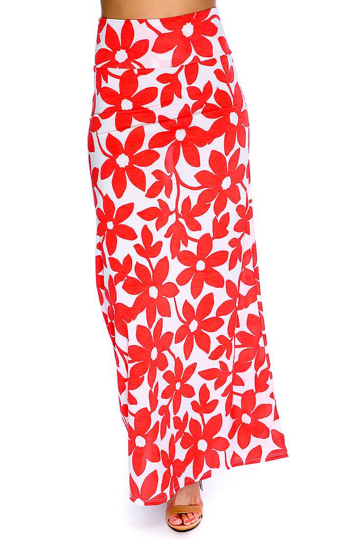 Coral White Wide Waist Band Skirt