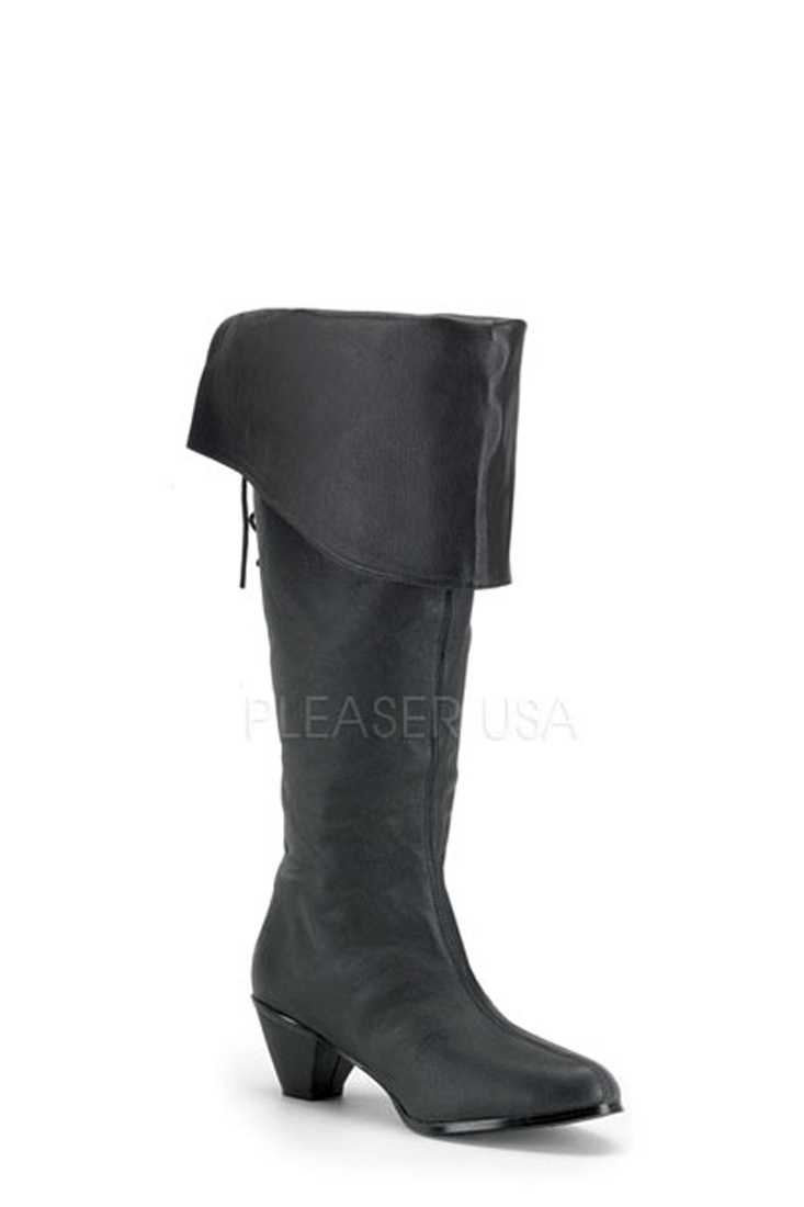 Black Folded Cuff Pirate Boots Leather